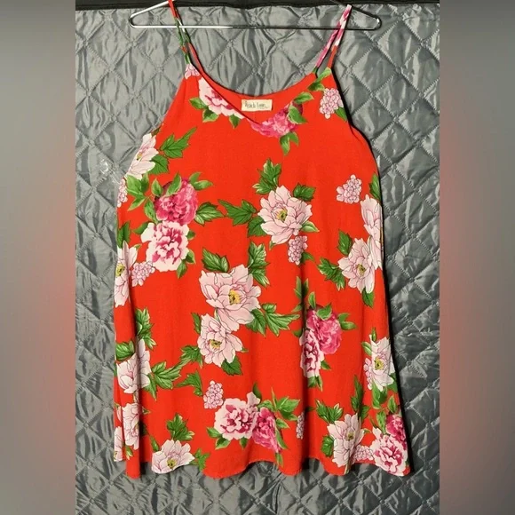 Peach Love California Red Floral Dress small red and pink floral - Picture 4 of 12